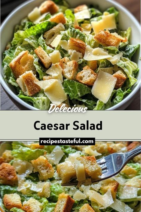 This Caesar Salad recipe is a classic, easy-to-make dish that’s perfect for any occasion. It features crisp homemade croutons and a light Caesar dressing that will impress your guests. This salad combines fresh romaine lettuce with a tangy, creamy dressing and crunchy croutons for a delightful, satisfying meal or appetizer Steak Caesar Salad Recipe, Ceaser Salad Ideas, Easy Ceasar Salad, Cesar Salad Recipe, Salad With Croutons, Salad Caprese, Salad Coleslaw, Salad Quinoa, Traditional Thanksgiving Recipes