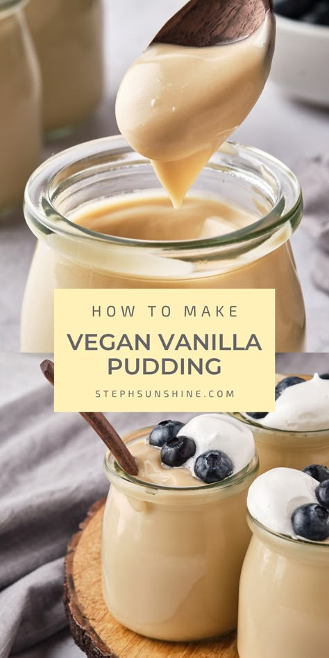 For the best homemade vegan vanilla pudding, look no further! This recipe uses simple ingredients that you already have in your pantry to take your pudding from basic to rich and flavorful. Easy Healthy Homemade Desserts, 4 Ingredient Vegan Recipes, Vegan Milk Recipe, Vegan Cooking Recipes, Vegan Pudding Recipe, Vegan Vanilla Pudding, Vegan Curd, Vanilla Pudding Recipe, Simple Vegan Dessert