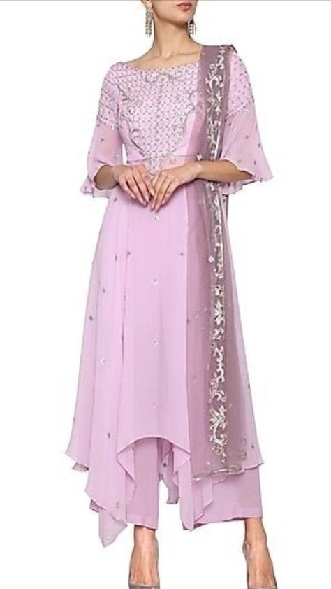 Beautiful Georgette Kurti with hand embroidery embellishment. Zari Work Embroidery, Latest Kurti Designs Pattern, Pink Suits, Designer Kurtis Online, Palazzo Set, Indian Wedding Wear, Dream Dresses, Zari Work, Indian Attire