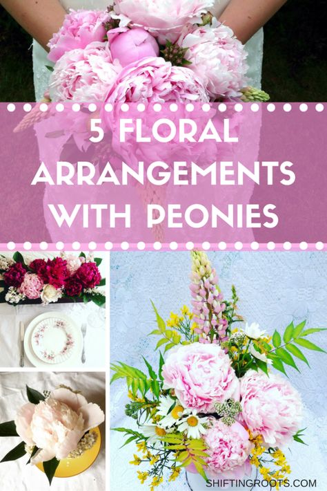 Every spring I have seven peony bushes to make pretty arrangements with. Here are my 5 favourite ways to arrange them, perfect for around the house, dinner parties, or weddings! Peony Bushes, Simple Arrangements, Easy Floral Arrangements, Peony Flower Arrangements, Wedding Centerpieces Diy Rustic, Peonies Centerpiece, Peony Bush, Peony Arrangement, Cut Flower Farm