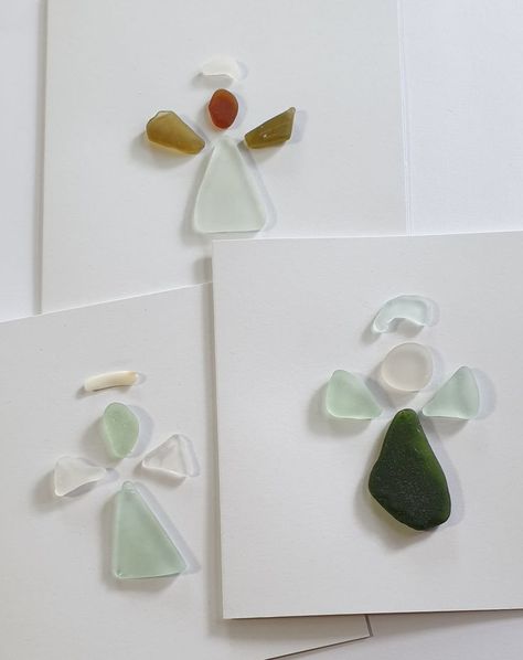 Christmas sea glass angels decorate these cards from Seapig Store's new range of Christmas cards for 2021.   Using sea glass collected from around the shores of Anglesey, by me and my family, the artist Sue from Tidal Hunter, then collaborates with us here at Seapig, to produce these beautiful and planet-friendly Christmas cards, and a gift that keeps giving so much pleasure is created, as each card can be framed, for a unique piece of art for the wall!   Made from 100% recycled card. Sea Glass Card, Beach Sand Art, Glass Crafts Diy, Sea Glass Christmas, Sea Glass Artwork, Sea Glass Gifts, Sea Glass Art Diy, Sea Glass Art Projects, Beach Glass Crafts