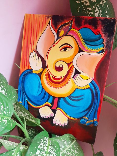 People Paintings Easy, Painting Ideas On Canvas Ganesh, Ganpati Bappa Abstract Painting, Ganapati Canvas Painting, Drawing By Pencil Color, Easy Ganesha Painting Canvas, Canvas Painting Of Ganesha, Ganpati Bappa Painting On Canvas Art, God Canvas Painting Ideas