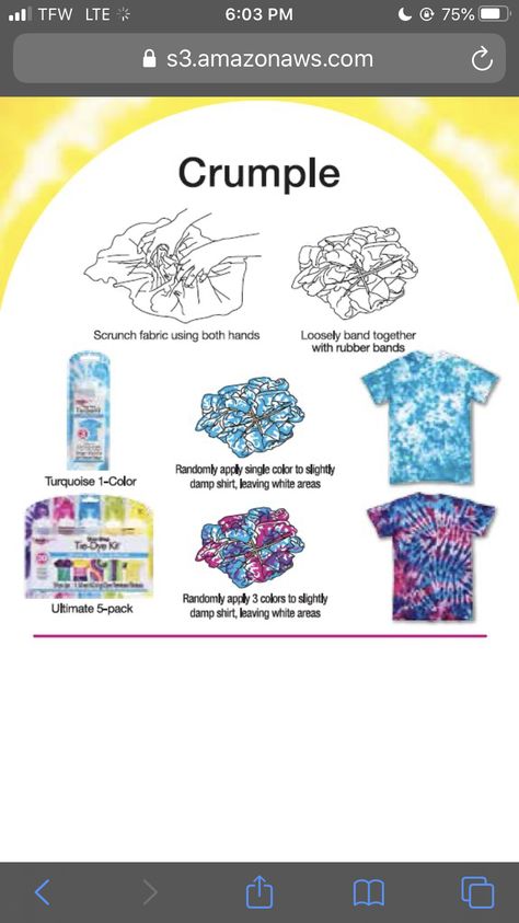 Tie Dye Crumple, Crumple Tie Dye, Easy Diy Tie Dye, Tulip Tie Dye, Tie Dye Tutorial, Tie Dye Shirts Patterns, Tye Dye Patterns, Diy Tie Dye Techniques, Diy Tie Dye Designs