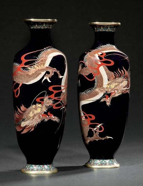 Porcelain Vase Design, Luxury Things, The Kimono Gallery, Kimono Gallery, Meiji Period, Japanese Dragon, Chinese Vase, Asian Decor, Cloisonne Enamel