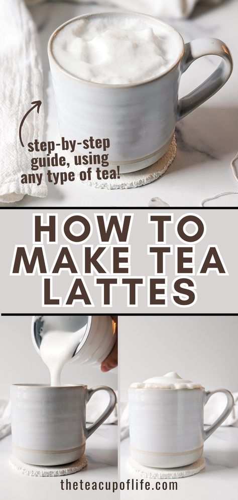 Tea lattes are a fun way to enjoy tea. They can be served hot for a comforting cup or iced for something more refreshing. Chai Lattes and London Fogs are a couple of popular tea lattes made with black teas. But, you can make a tea latte with any tea type. Starting with a tea concentrate and topping it with milk, it only takes a few minutes to put one together! Learn how to make a tea latte at home using any tea. How To Make Tea Concentrate, Barista Tea Recipes, Best Milk Tea Recipe, Ways To Make Tea Taste Better, How To Steam Milk At Home, How To Make Hot Tea, Tea Lattes Recipes, Milk Steamer Recipes, Sleep Tea Recipes