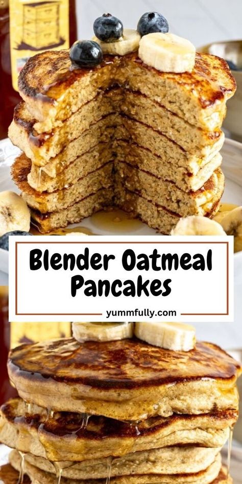 Start your day the right way with these nutrient-dense blender pancakes. These healthy, easy-to-prepare pancakes are great for busy mornings and will keep you satisfied well into the lunch hour. They are fluffy and by adding a ripe banana to the batter, you eliminate the need for sugar. Blender Oatmeal, Oatmeal Pancakes Recipe, Blender Pancakes, Homemade Blueberry Muffins, Pancake Calories, Cinnamon Honey, Banana And Egg, Lunch Hour, Breakfast Bagel