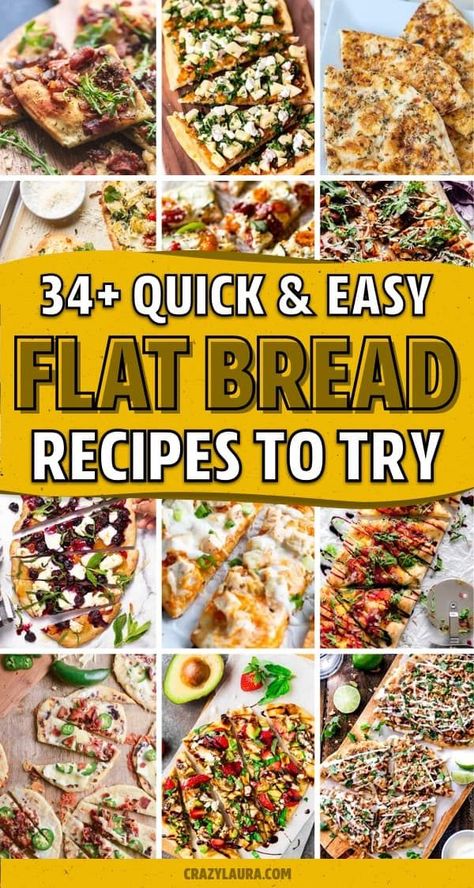 If you're in need of a simple and easy recipe to make that won't take much time, check out these super tasty flatbread recipe ideas and tutorials for inspiration to start making your own at home! Flat Bread Recipes, Flatbread Dinner, Flatbread Appetizers, Flatbread Toppings, Healthy Flatbread, Flatbread Pizza Recipes, Easy Flatbread, Homemade Flatbread, Flatbread Recipe