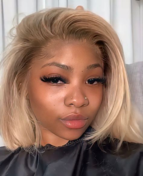 Blonde On Light Skin Black Women, Blonde Wig Brown Skin, Dusty Blonde Hair On Black Women, Ash Blonde Bob Black Women, Short Blonde Hair Black Women, Black Girls Blonde Hair, Blonde Short Hair Black Women, Blonde Bob Black Women, Bob Blonde Hair