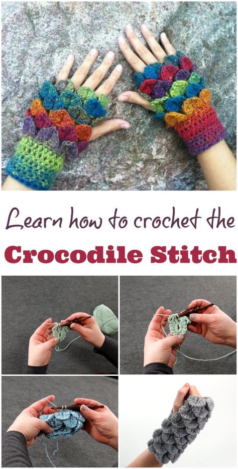 Crochet Crocodile Stitch Tutorial, Crochet Crocodile Stitch Pattern, Crocodile Stitch Crochet, Crochet Fingerless Gloves Free Pattern, Crochet Crocodile, Crochet Wrist Warmers, Knitted Stuff, Crochet Bloggers, Fingerless Gloves Crochet Pattern