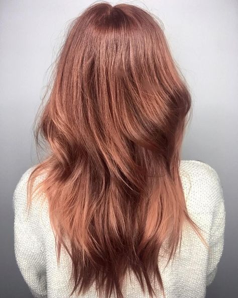 A muted red hair color, with a rose gold effect? Yes, please! We're in love with this beautiful Koleston Perfect transformation, created by the Wella Leipzig team. Rose Gold Hair Formula Wella, Wella Koleston Perfect Formulas, Muted Red Hair, Wella Reds, Golden Copper Hair, Rose Gold Hair Brunette, Red Brown Hair Color, Color Formulas, Hair Color Rose Gold