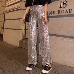 Glitter Pants, Sequin Pant, Look Festival, Fest Outfits, Sequin Pants, Sequin Party, Party Pants, Casual Wide Leg Pants, Looks Street Style