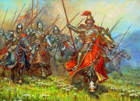 Cavalry Charge, Byzantine Army, Medieval Warriors, Kievan Rus, Warriors Illustration, Century Armor, Historical Warriors, Eastern Roman, Historical Illustration