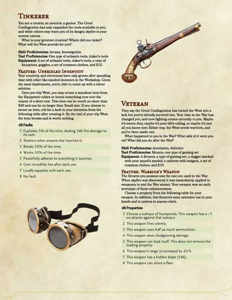 Artificers Dnd, Wizard Ideas, Dnd Feats, Dnd Backgrounds, Dnd Character Sheet, Weird West, Dnd Mini, Pg 6, D D Classes