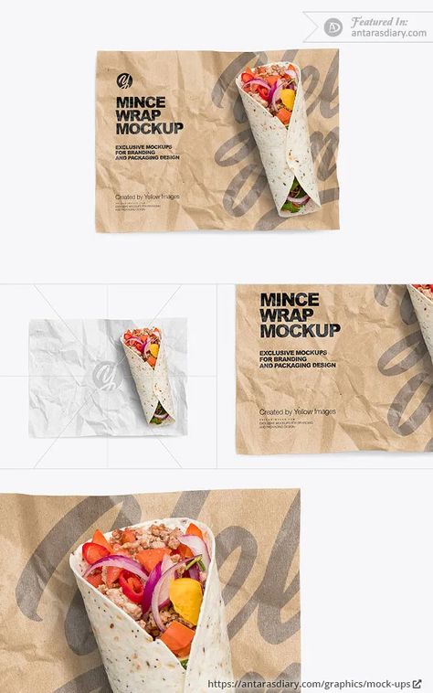 Best Food Paper Wrapper Mockup PSD Files – Antara's Diary Salmon Wrap, Food Wrapping Paper, Food Mockup, Paper Mockup, Paper Liner, Food Branding, Wrapping Paper Design, Branding Materials, Packing Design