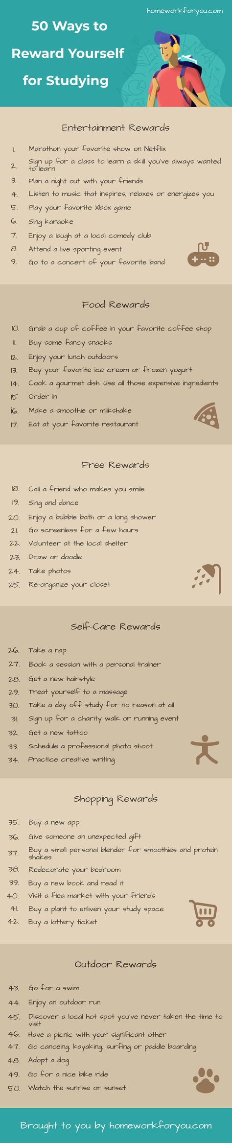 #studytips 50 Ways To Take A Break, Rewards For Studying, Study Rewards Ideas, How To Reward Yourself For Studying, How To Do Homework, Ways To Reward Yourself, How To Reward Yourself, Self Reward, Learn Robotics