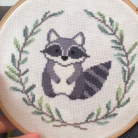 Woodland Cross Stitch - Raccoon Woodland Cross Stitch, Nursery Cross Stitch, Woodland Critters, Nature Cross Stitch, Animal Cross Stitch Patterns, Cute Cross Stitch, Cross Stitch Animals, Simple Cross Stitch, Counted Cross Stitch Kits