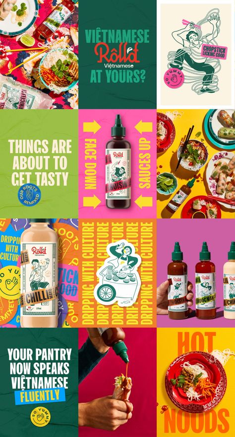 Roll'd Moves Into The Retail Space With Saucy Sauces | Dieline - Design, Branding & Packaging Inspiration Burger Brochure, Restaurant Advertising Posters, Korean Social Media, Pasta Business, Dinner American, Offer Poster Design, Noodle Design, Korean Lunch, Modern Logotype