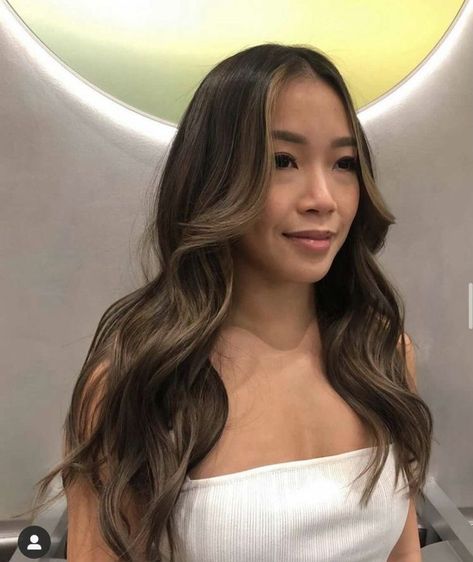 Light Caramel Money Piece, Hair Inspo Color Filipino, Asian Light Brown Hair Highlights, Filipino Balayage Hair, Asian Girl Highlights, Asian Brown Highlights, Filipino Hair Color, Asian Summer Hair, Brown Balayage Asian Hair