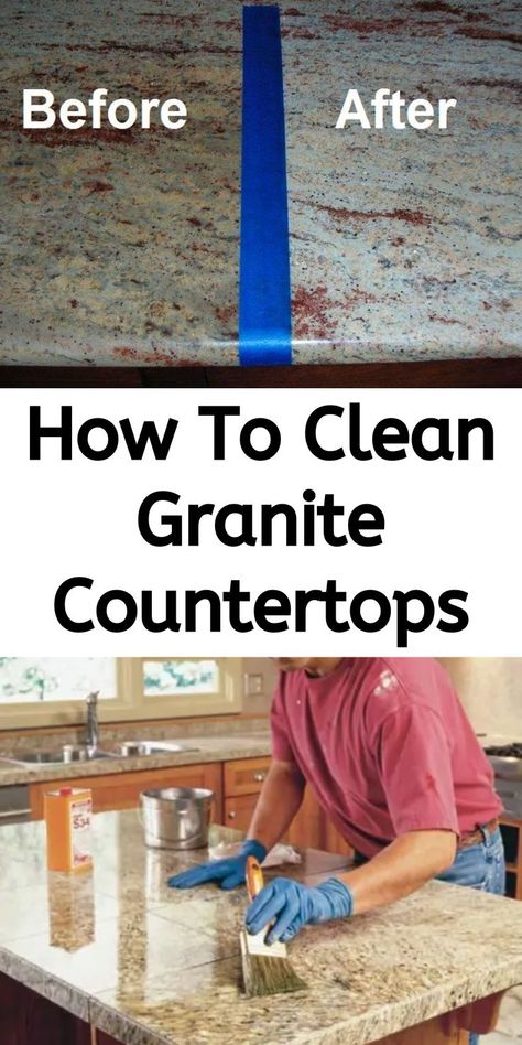 How To Clean Granite Countertops Sealing Granite Countertops, Clean Granite Countertops, Caring For Granite Countertops, Housework Hacks, Cleaning Granite Countertops, Easy House Cleaning, Granite Cleaner, Granite Kitchen Counters, How To Clean Granite