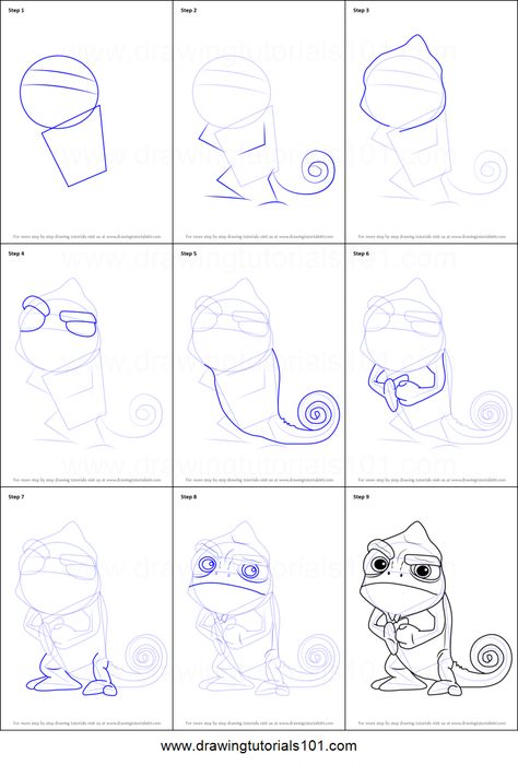 Tangled Chameleon Drawing, Disney Character Tutorial, How To Draw Pascal From Tangled, Cartoon Drawings Disney Step By Step, How To Draw A Disney Character, Tangled Doodles Disney, How To Draw Rapunzel Step By Step, Disney Character Drawings Step By Step, Pascal Drawing Easy