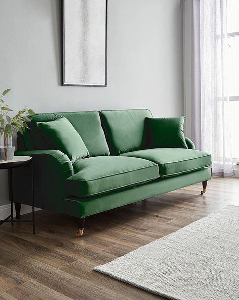 Ella 3 Seater Sofa | J D Williams Hudson Sofa, Gorgeous Sofas, Upholstery Armchair, Dark Green Velvet, Dressing Table With Chair, Velvet Loveseat, Green Velvet Sofa, Bedroom Seating, Green Sofa