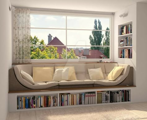 Design Ložnic, Window Seat Design, Home Library Design, घर की सजावट, Home Design Ideas, House Interior Decor, Home Room Design, Window Seat, A Living Room