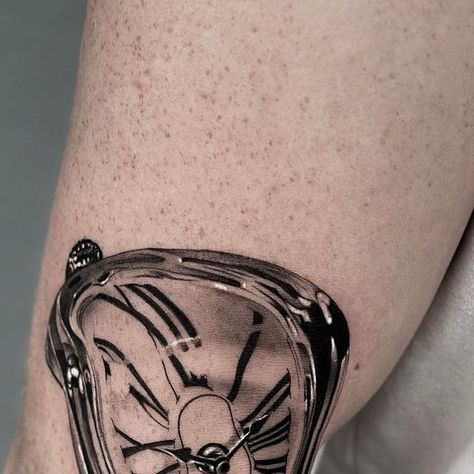 Chandra Lotus on Instagram: "Dali clock today for Nathan , thank you for spending your birthday with me!   #pdxtattoo #chrometattoo #daliclock" Dali Watch, Tattoo Clock, Dali Clock, Dali Tattoo, Clock Tattoo, Dali, Lotus, Clock, Thank You