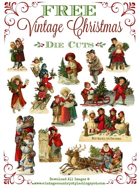 Free Christmas Printables Vintage, Vintage Country Style, Christmas Decoupage, Christmas Ephemera, Vintage Christmas Images, Christmas Journal, Country Decorating, Christmas Graphics, Free Christmas Printables