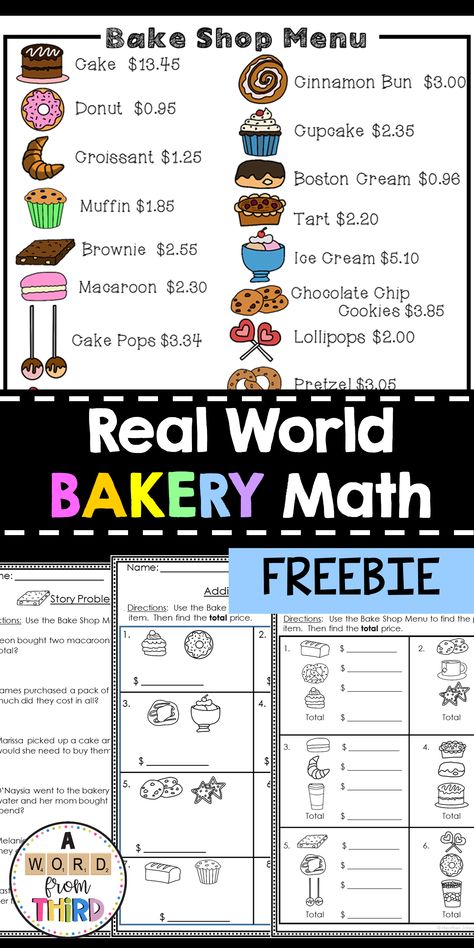 Menu Math Free, Real Life Math Projects, Real World Math Projects, Real World Math Activities, Bakery Classroom Transformation, Colorful Bakery, Fun Math Projects, Menu Math, Math Money