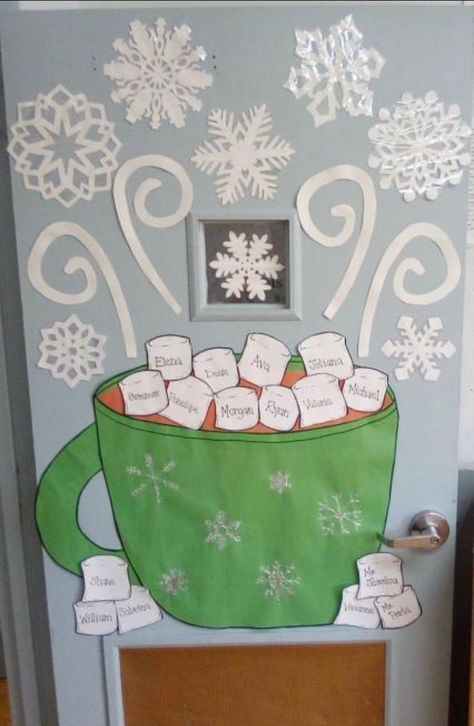 Bulliten Board Christmas Ideas, Winter Door Display Classroom, Winter Ideas For Classroom Doors, Christmas Door Contest Ideas School, Holiday Posters For School, Classroom Decor Door Christmas, Infant Door Decorations Classroom Winter, January Decorations Classroom, Preschool Classroom Door Ideas Christmas