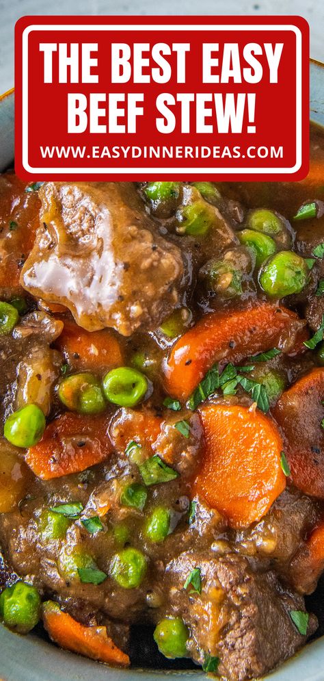 This homestyle Beef Stew recipe is a classic meal that we all remember from our childhood. The one-pot dinner is cooked slowly on the stovetop and has tender beef and vegetables that are cooked in thick and rich beef gravy. It takes a little time to make, but the steps are so simple. It's a cozy and comforting meal that is worth every minute. Old Fashioned Beef Stew Recipes, Hardy Beef Stew, Beef Stew Packet Recipe, Five Hour Beef Stew, Stew On Stovetop, Southern Stew Beef Recipes, Thick And Hearty Beef Stew, Beef Stew Creamy, Beef Stew Stove Top Recipe