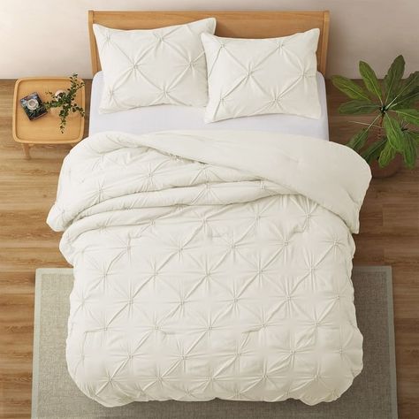 3 Piece Pintuck Pinch Pleat Comforter Set, Bedding Set for All Season - On Sale - Bed Bath & Beyond - 39465975 Cozy White Bedding Aesthetic, Cream Bed Comforter, Cute White Bedding, Aesthetic Comforters, Comforter Sets Twin, Aesthetic Comforter, Cute Bed Sheets, Winter Room