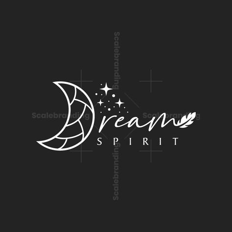 Dream Spirit logo. Charming dreamy logo with moon, stars and feather.  D letter is beautifully forming a crescent moon. Dreamy Logo, Spirit Logo, Dream Word, Dream Logo, D Letter, Homemade Facial Mask, Moon Symbols, Mystic Moon, Clothing Brand Logos