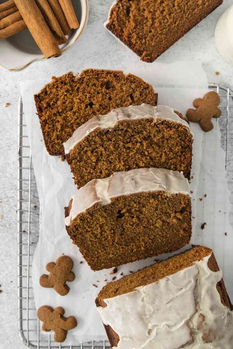 Gingerbread Cake Icing Recipe, Iced Gingerbread Loaf, Gingerbread Loaf Starbucks, Spiced Gingerbread Loaf, Ginger Loaf Bread, Light Gingerbread Cake, Ginger Loaf Cake Recipe, Gingerbread Recipe Loaf, Gingerbread Bread Loaf