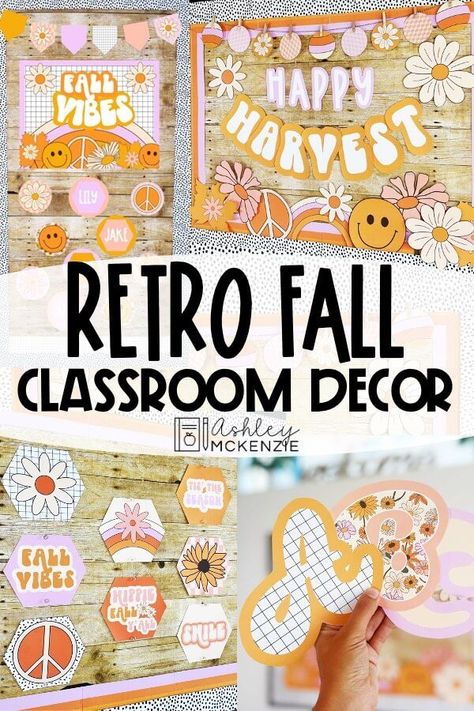 Groovy Fall Decor, Groovy Theme Classroom Door, Groovy Classroom Doors, Groovy Theme Classroom, Groovy School Theme, Groovy Bulletin Board Ideas, Teaching Wallpaper, Fall Themed Classroom, Retro Theme Classroom