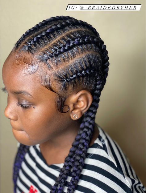 IG: @_braidedbyher Braids Going To The Back, Cornrows For Kids, Straight Back Feed In Braids, Cornrow Styles For Kids, Kids Cornrows, Straight Back Cornrows, Braid Game, Braids Styling, Childrens Hairstyles