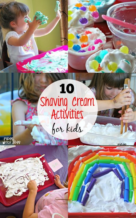 10 Shaving Cream Activities for Kids - Look how many ways you can use shaving cream for fun and learning! Shaving Cream Activities For Kids, Shaving Cream Activities, Shaving Cream Art, Kids Mess, Cream Art, Messy Play, Outdoor Activities For Kids, Kids Sensory, Toddler Fun