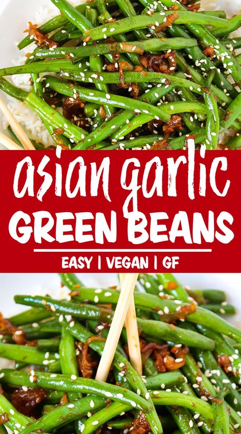 Asian Garlic Green Beans (Easy!) Asian Green Beans Recipe, Asian Green Bean Recipes, Simple Green Beans, Chinese Green Bean Recipes, Green Beans Easy, Asian Green Beans, Green Beans Recipe, Garlic Green Beans, Asian Vegetables