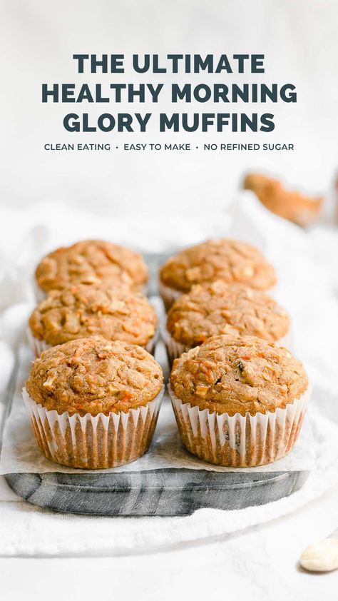 This is the BEST morning glory muffins recipe! Made with carrots, apple & whole grain flour, they’re still really moist & fluffy. Almost like eating cupcakes for breakfast! Greek yogurt creates that perfect texture. It also keeps these healthy morning glory muffins low calorie & gives them a protein boost! Easy to make & SO yummy! Healthy morning glory muffins greek yogurt. Low calorie morning glory muffins recipe. Morning glory muffins gluten free. Healthy morning glory muffins no sugar. Best Morning Glory Muffins, Healthy Morning Glory Muffins, Low Calorie Muffins, Morning Glory Muffins Healthy, Morning Glory Muffins Recipe, Greek Yogurt Muffins, Glory Muffins, Yogurt Muffins, Morning Glory Muffins