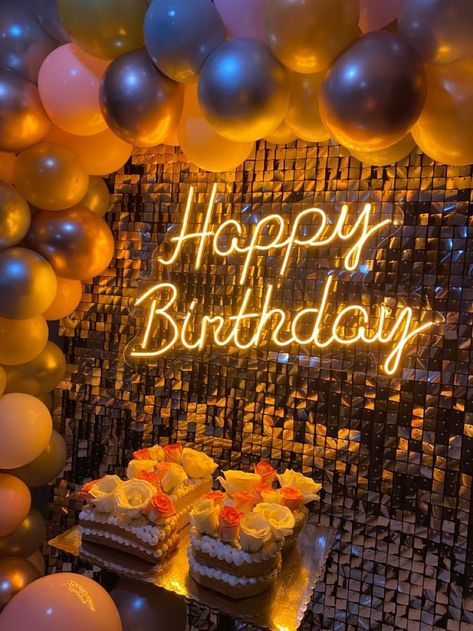 Happy Birthday Pics Aesthetic, B Day Decoration Ideas, Happy Birthday Wall Decoration, 18th Birthday Background, Birthday Celebration Aesthetic, Happy Birthday Neon Light, Birthday Neon Sign, Happy Birthday Neon, Birthday Lights