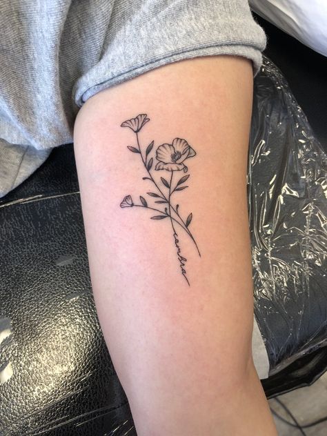 Flower Sister Tattoos, Primrose Flower Tattoo, Flower Tattoo Black And White, Primrose Tattoo, Flower Tattoo Black, Violet Flower Tattoos, Hairstylist Tattoos, Violet Tattoo, Primrose Flower