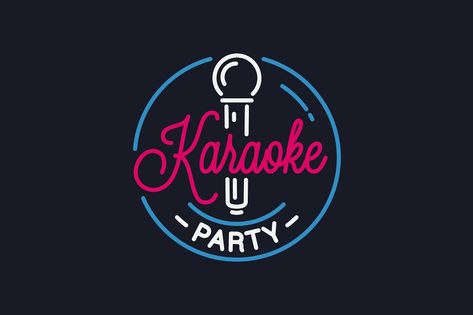 Karaoke party logo. Round linear logo of karaoke microphone on black background.  When developing design were complied proportion, symmetry, shape, etc.  All letters are converted to curves. product contains the following file types: AI, EPS, JPG Karaoke Logo, Karaoke Microphone, Party Logo, Karaoke Party, All Letters, King Logo, Sunday Night, File Types, Karaoke