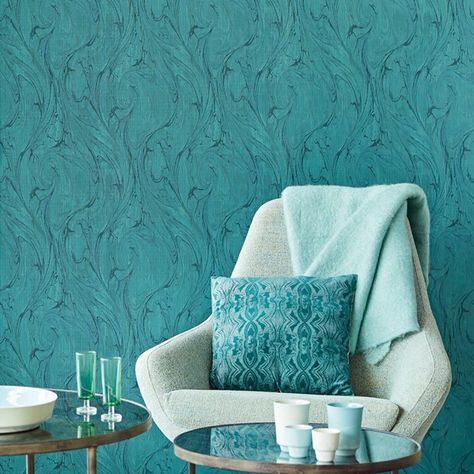 Nilaya by Asian Paints on Instagram: “A vision in glittering turquoise blue. Immerse, surround, envelop and drape your space in the glory of a shade you love. This wallcovering…” Wall Texture Design Living Rooms, Teal Room Decor, Textured Wall Paint Designs, Asian Paints Wall Designs, Asian Paint Design, Home Wall Colour, Hall Painting, Blue Painted Walls, Wall Painting Living Room