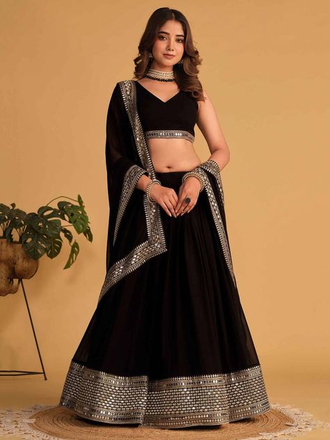 Lehenga For Girls, Sequence Lehenga, Black Lehenga Choli, Lehenga Choli Designs, Bridesmaid Lehenga, Indian American, Black Lehenga, Georgette Lehenga, Indian Lehenga Choli