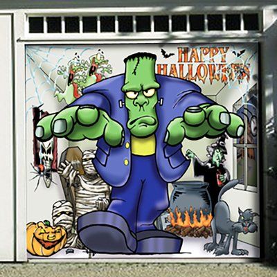 Frankenstein Decorations, Garage Halloween, Garage Door Mural, Halloween Garage Door, Halloween Garage, Garage Door Decor, Door Mural, Frankenstein Halloween, Door Murals