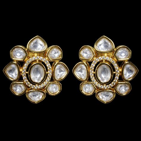 "Uncut Kundan Polki Diamond Studs Earring Sabyasachi Jewelry India Gold Kundan Studs Earrings Pakistani Jewelry Designer Kundan Jewelry It looks beautiful, is durable & also affordable. Featuring an exquisite design, these earrings will go well with any Indian outfit. You can match it up with Saree, Lehenga Choli, Salwar Suits for friend's wedding, special events or parties. *PRODUCT DETAIL* *Material: Brass *Plating: Gold Plated *Stone: Semi Precious Kundan *DIMENSIONS * *Weight: 6 gm Each, Len Kundan Earrings Studs, Kundan Studs Earrings, Polki Studs, Jadau Earrings, Kundan Studs, Sabyasachi Jewelry, Pakistani Earrings, Star Bangle, Kundan Jewellery Set