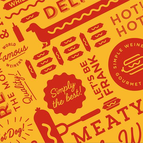 Hot Dog Graphic Design, Hot Dog Menu Design, Hot Dog Branding, Hot Dog Logo Design, Hot Dog Business, Hot Dog Logo, Hot Dog Design, Diner Branding, Bbq Branding