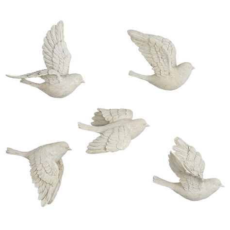 PRICES MAY VARY. Soaring birds set of five (one of each) Dimensional resin birds have a stunning antique white finish Features birds in different flight positions Birds range in depth from approx. 2.75 inches deep to 5.5 inches deep Each is approx. 6 inches wide and range approx. 2 inches high to 6.5 inches high Soaring Birds fly to new heights. The birds in this wall accent set are made of resin and have a stunning antique white finish. Birds are approx. 6"Wx2.75"D-5.5"Dx2"H-6.5"H. Ceramic Birds Wall, Animal Head Decor, Bird Nursery Decor, Bird Nursery, Wall Accent, Decor For Bedroom, Ceramic Birds, Animal Heads, Nursery Wall Decor