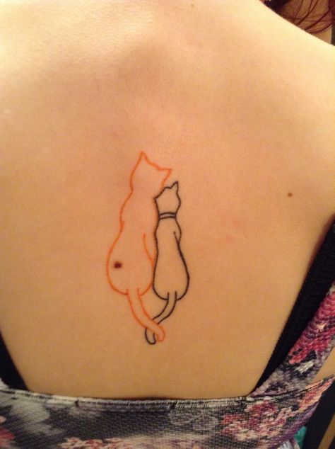 Orange And Black Cat Tattoo, Orange Kitty Tattoo, 2 Cats Together Tattoo, Aristocrats Tattoo, Orange Cat Tattoo Simple, Oliver And Company Tattoo, Tattoos For Cats That Passed, 2 Cat Tattoo, Tattoo For Cat That Passed