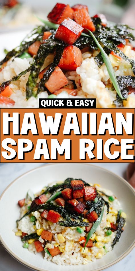 Discover the delicious fusion of flavors in this Musubi Spam Fried Rice! Perfect for fans of Hawaiian food, this dish combines the best of spam fried rice with a unique twist. Learn how to cook spam in a whole new way with this hawaiian musubi recipe. Featuring a tasty musubi sauce recipe and authentic musubi rice recipe, it's one of the best Hawaiian spam recipes you'll find. This dish is also a great addition to your collection of sushi recipes and fried spam delights. Musubi Rice Recipe, Hawaiian Musubi, Spam Musubi Sauce, Hawaiian Spam Recipes, How To Cook Spam, Musubi Sauce, Spam Recipes Dinners, Spam Musubi Recipe, Musubi Recipe